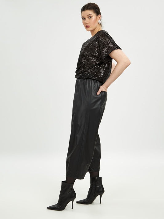 Wide faux leather trousers