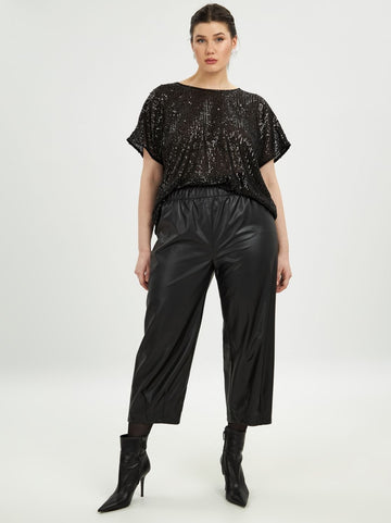 Wide faux leather trousers