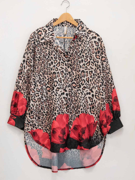 Camicia leopardata con rose