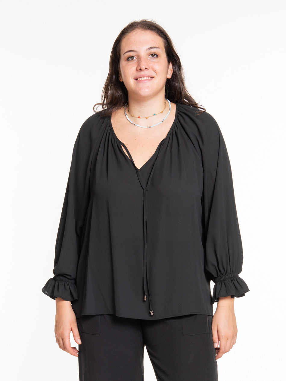 Blusa curvy con laccetti e polsi a tulipano