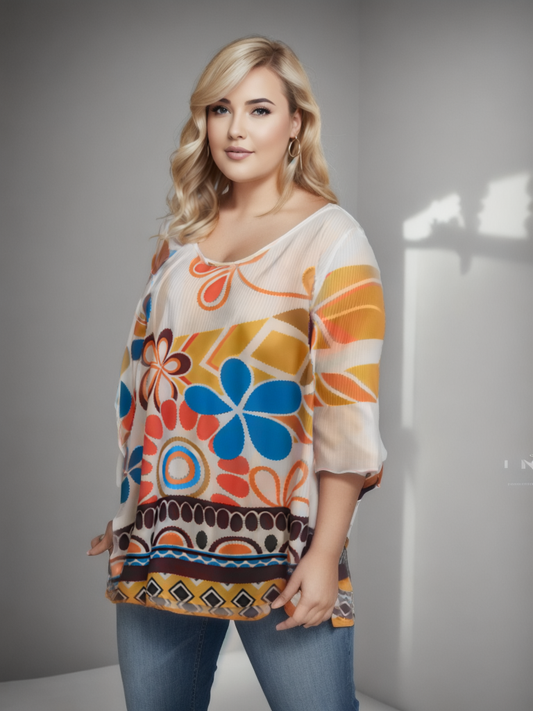 Blusa curvy stampa colori